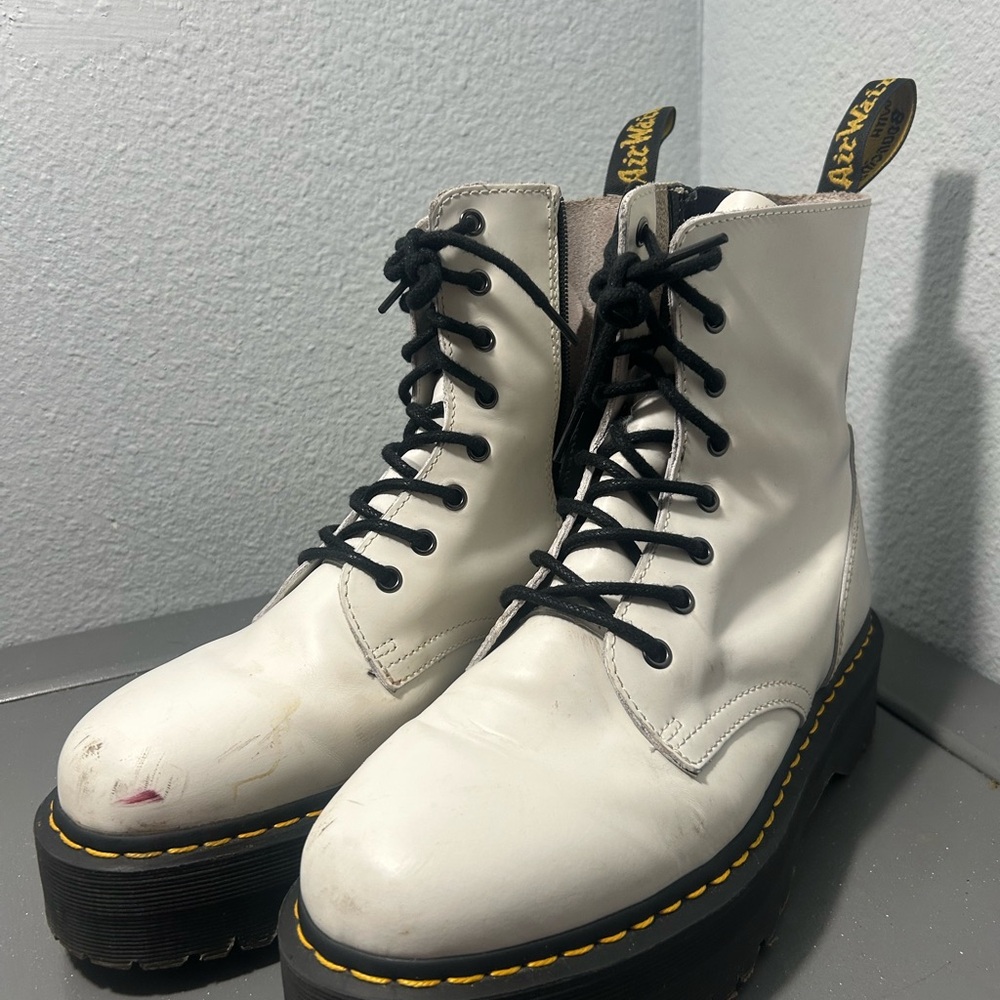 Dr. Martens Jadon White Lace-Up Platform Boots with Black Laces